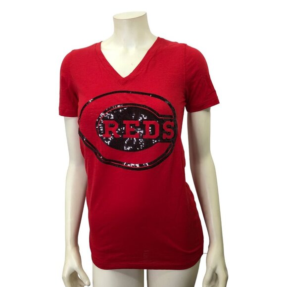 PINK  VICTORIA'S SECRET REDS BASEBALL TEAM V NECK‎ TEE SM NWT - Picture 1 of 4
